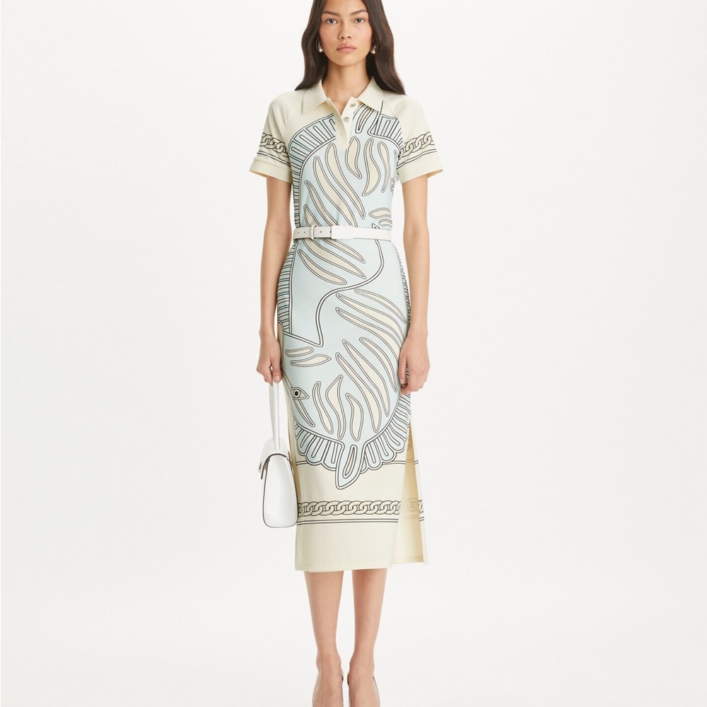Tory Burch Elegant Cream and Gray Patterned Dress
